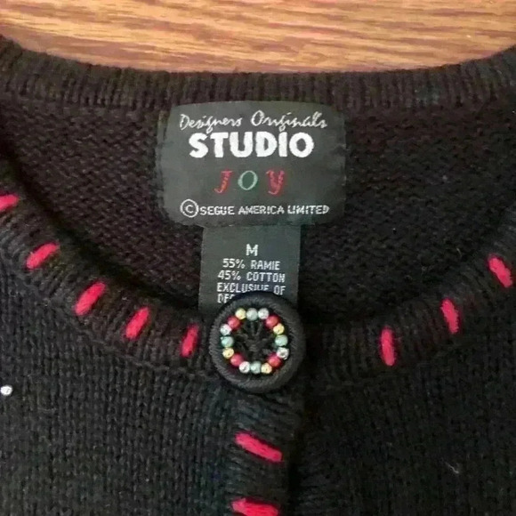 Vintage Christmas Beaded Sequin Sweater Cardigan Size Medium Ugly Christmas - Picture 12 of 15